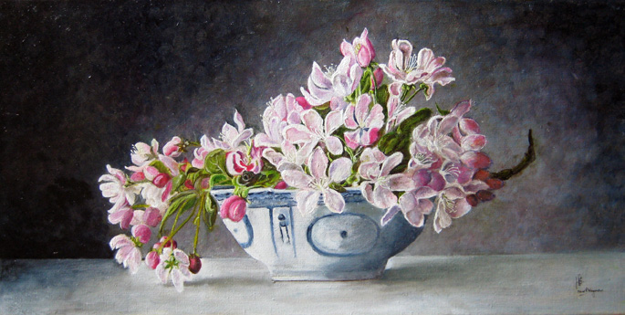 Japanse bloesem, olieverf op linnen 30x40 cm