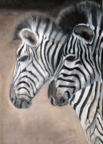 Zebra's, olieverf op paneel 50x65 cm